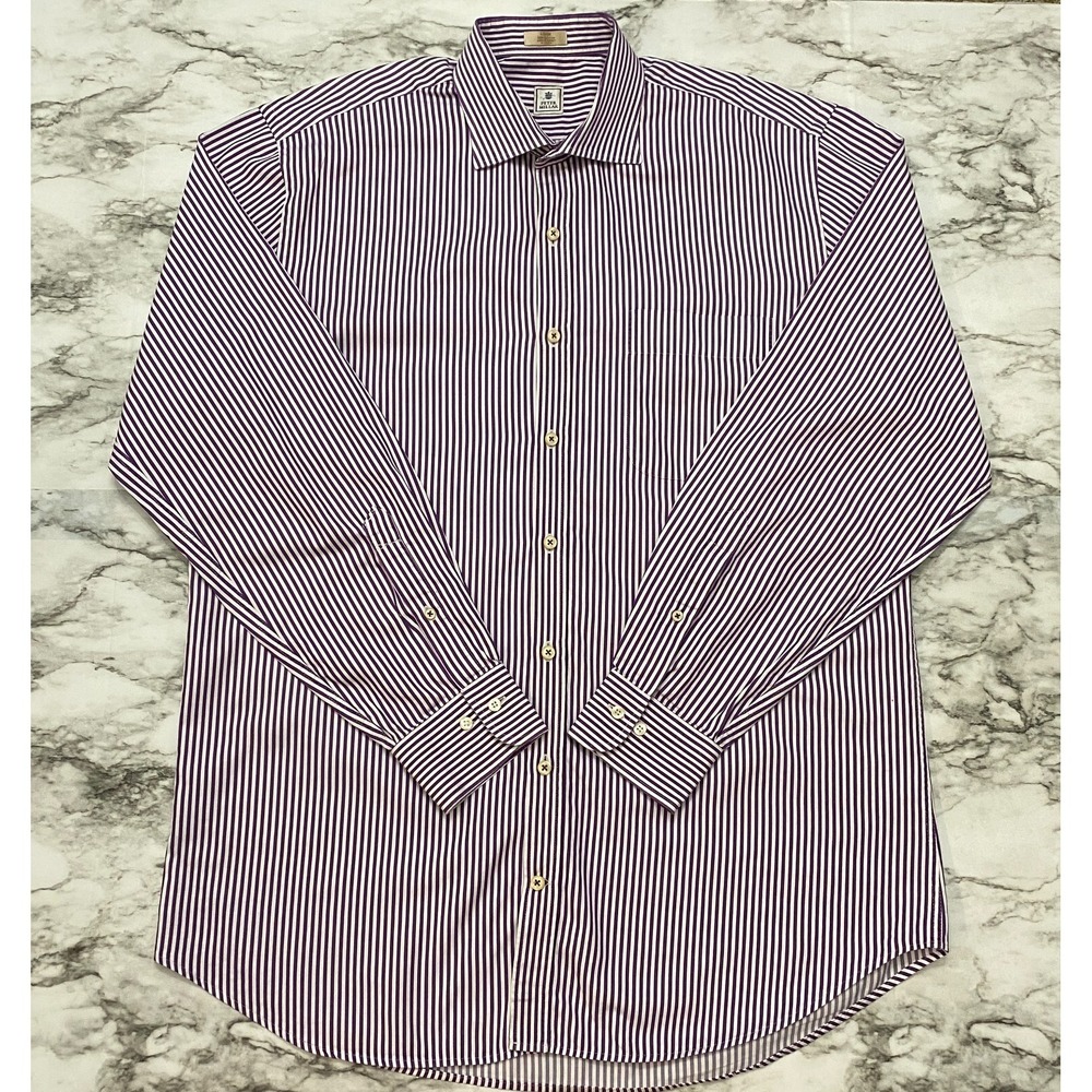Peter Millar Crown Mens Shirt Size L Purple White Striped Long Sleeve
